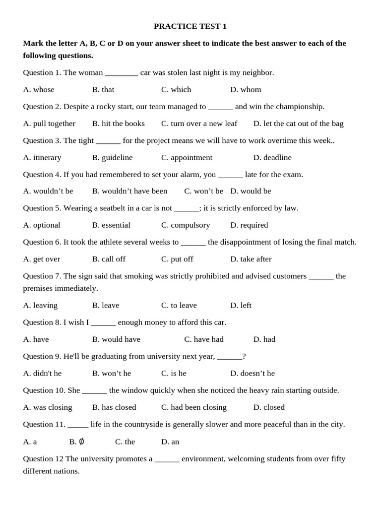 Practice Test 1 (NTT) | PDF | Pollination | Honey Bee