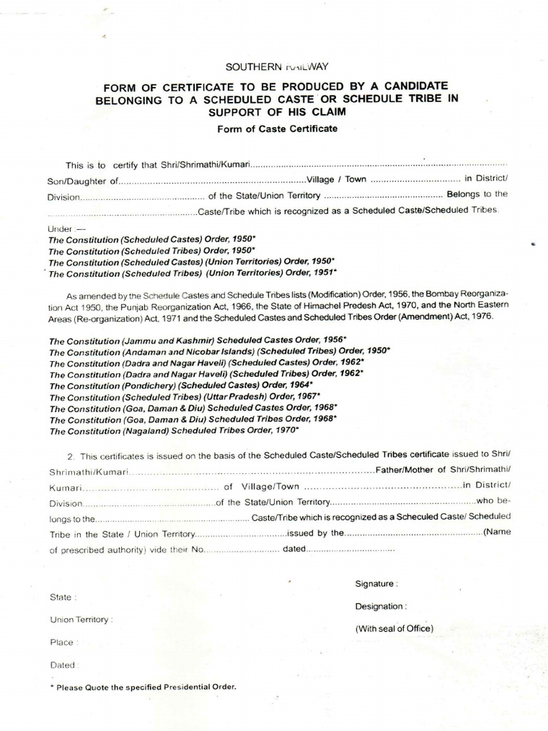 SC ST Railway Format | PDF