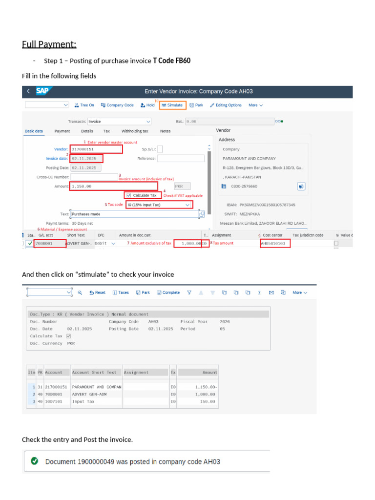 SAP Vendor Payment Process Guide | PDF | Invoice