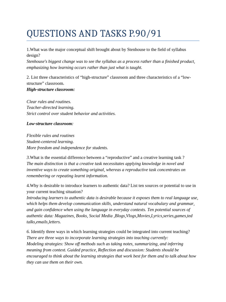 Questions and Tasks p | PDF | Learning | Communication