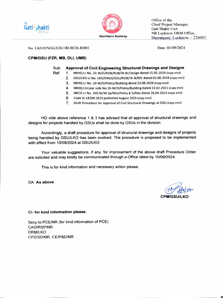 Procedural Orders For Approval of Structural Drgs by GSU-LKO | PDF ...
