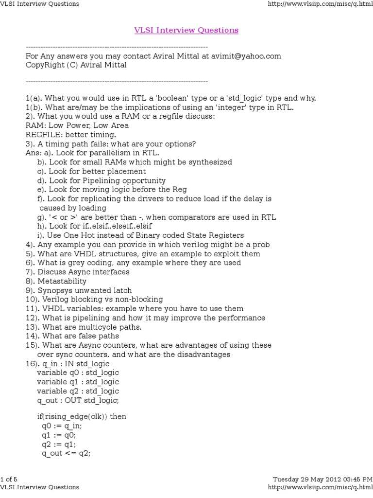 VLSI Interview Questions PDF Cmos Electronic Design