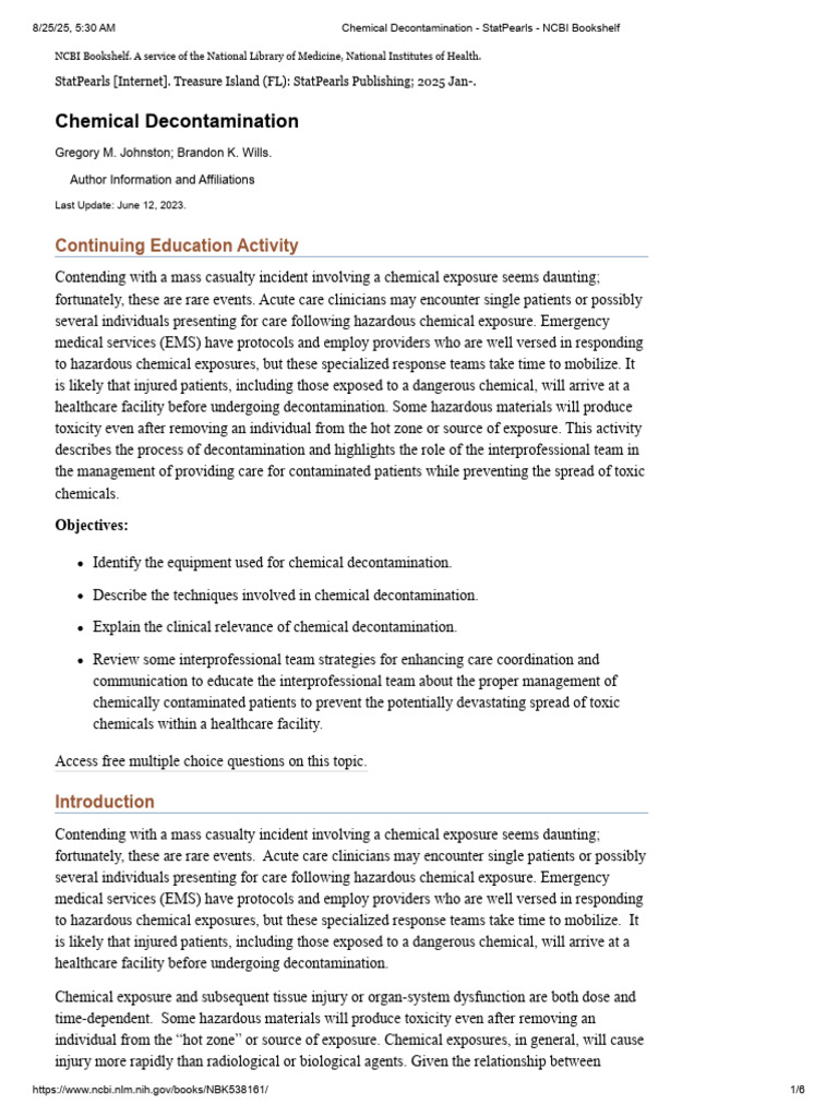Chemical Decontamination Procedures for Clinicians | PDF | Personal ...