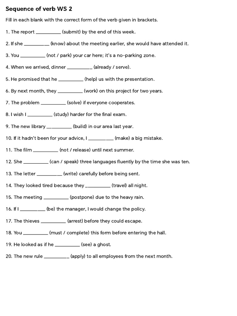 Verb Form Fill-in Exercise | PDF