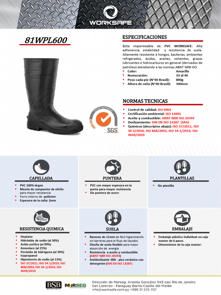 ITEM 9 Ficha Tecnica 81WPL600 Bota Negra Larga Worksafe | PDF ...