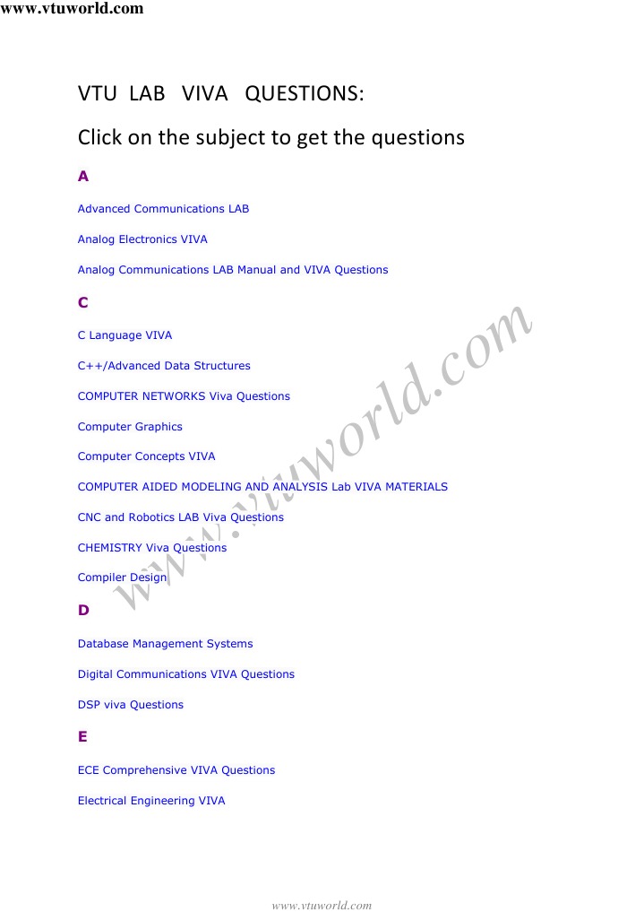 VTU LAB VIVA QUESTIONS A Comprehensive List of Engineering Subjects