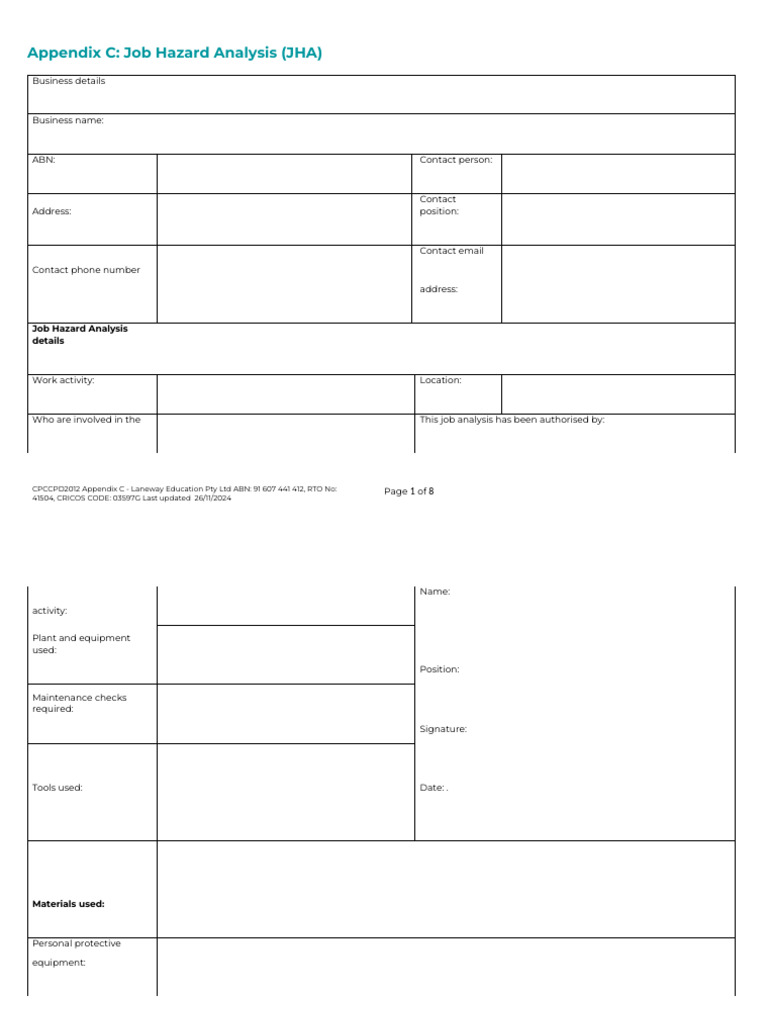 Job Hazard Analysis Template Guide | PDF | Risk | Personal Protective ...