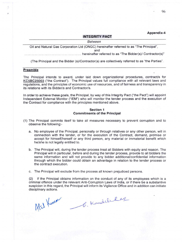 KC 5 BC 25003 Integrity Pact | PDF