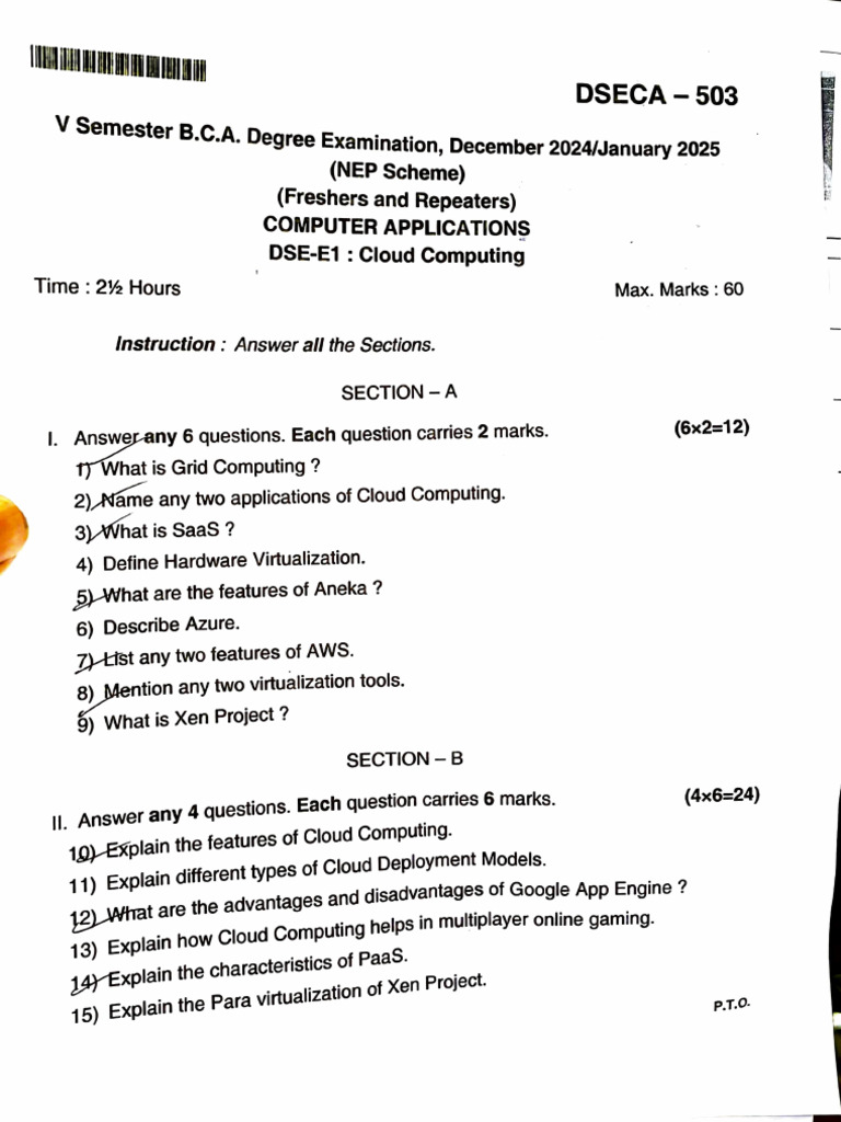 BCA Exam Papers: Cloud, R, Algorithms, Marketing | PDF | Cloud ...