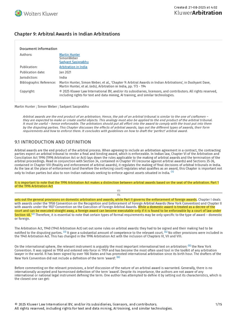 Chapter 9 - Arbitral Award - Marked | PDF | Arbitration | Legal Remedy