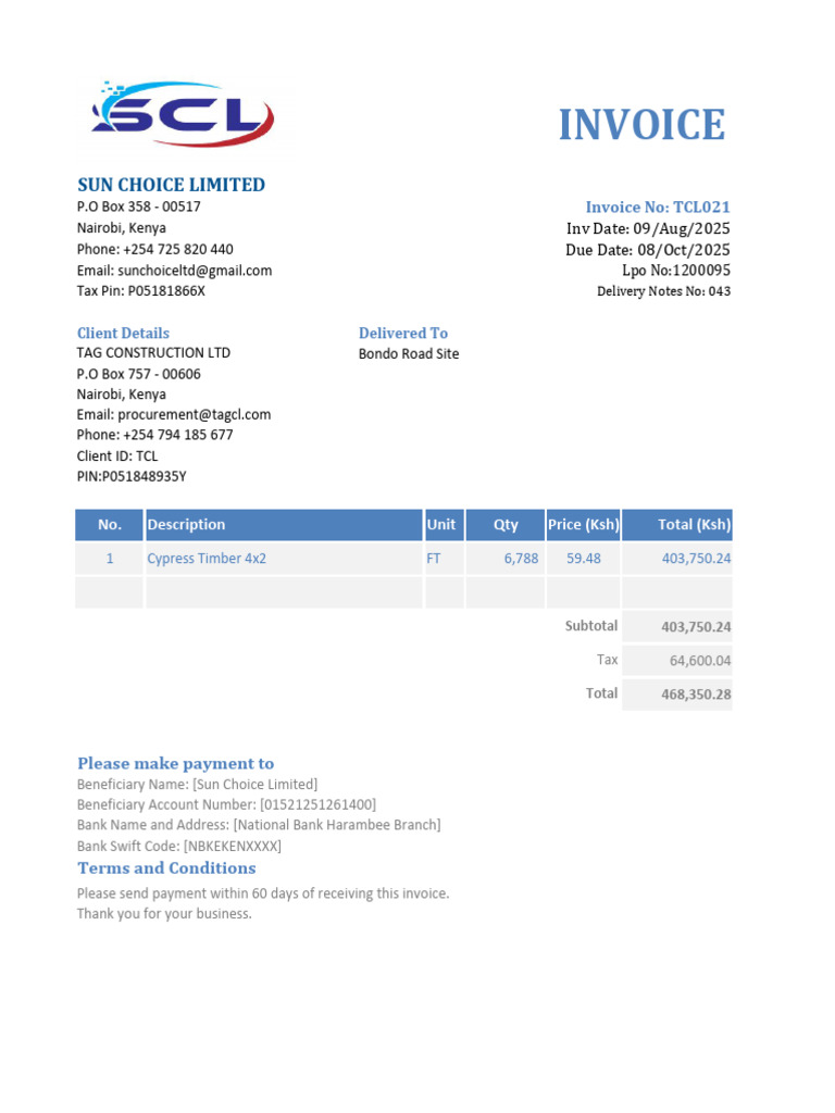 Invoice for Cypress Timber Purchase | PDF