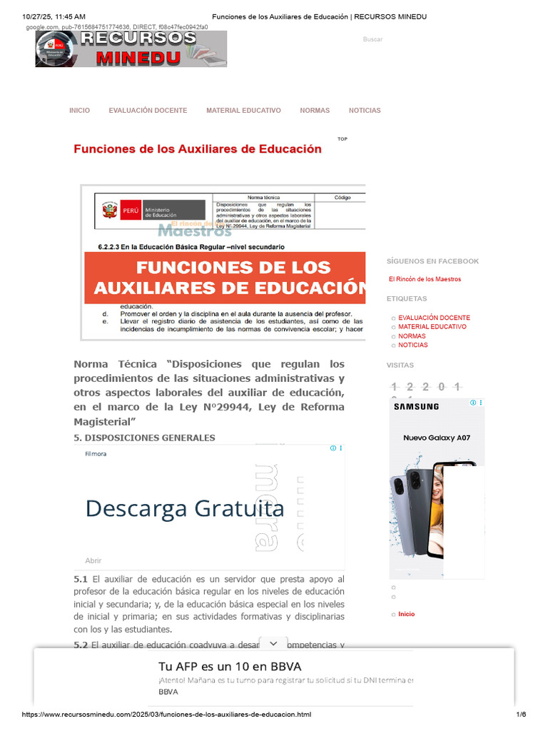 Funciones del Auxiliar de Educación | PDF | Maestros | Educación primaria