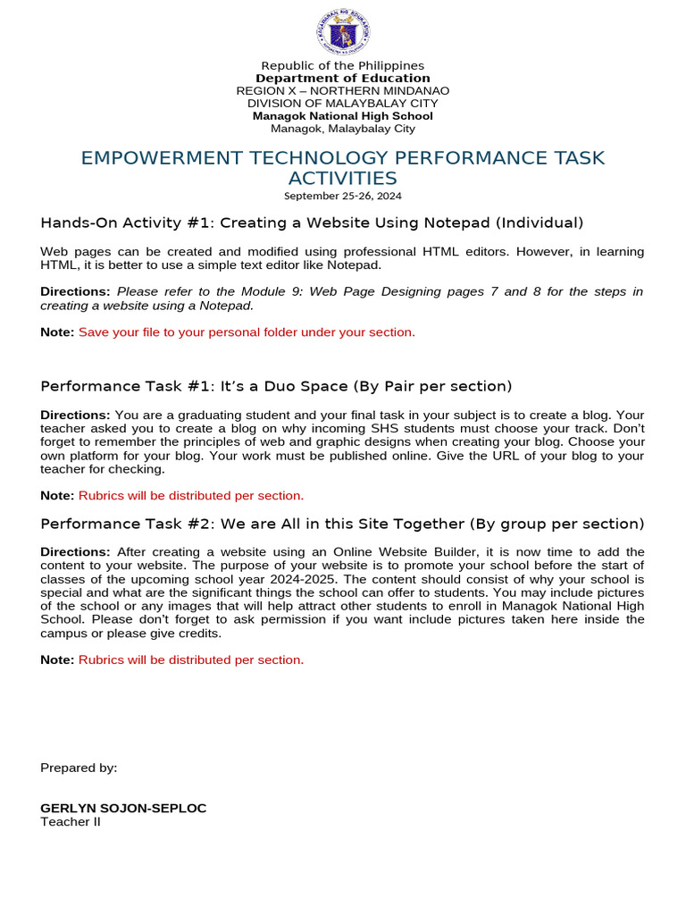 Empowerment Tech Tasks for Students | PDF | Websites | World Wide Web