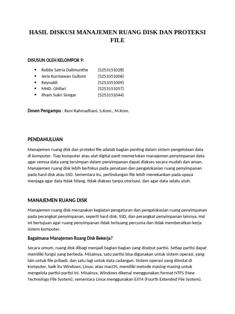 Manajemen Ruang Disk dan Proteksi File | PDF