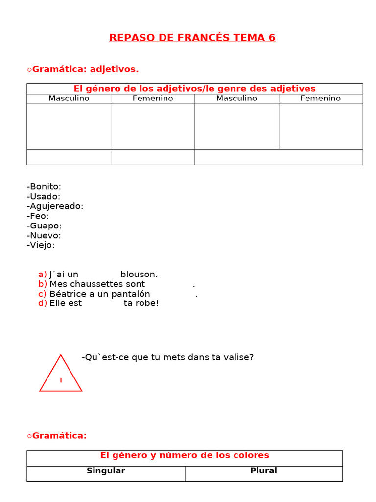 Repaso de Francés Tema 6 | PDF