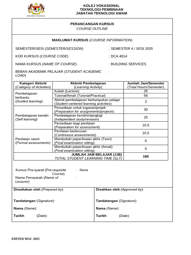 DCA 4014 Building Services Course Outline | PDF | Electromechanical ...