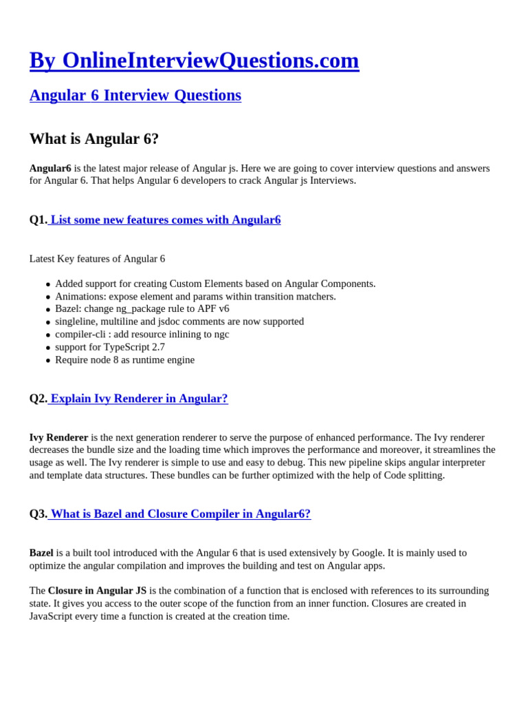 Angular 6 Interview Questions & Answers | PDF | Information Technology ...