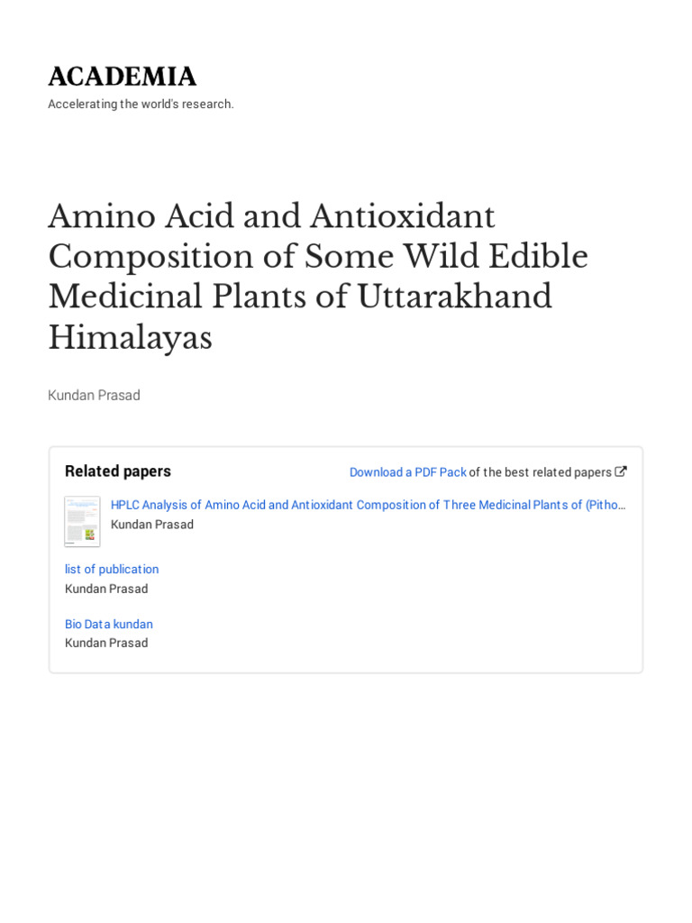 Amino Acid & Antioxidant Study of Himalayan Plants | PDF | Amino Acid ...