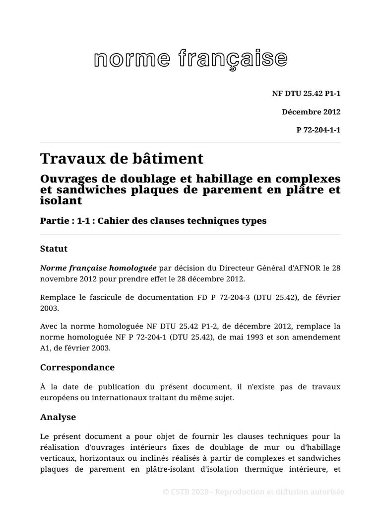 AFNOR - NF DTU 25.42 (P72-204) - Ouvrages de Doublage Et Habillage en ...