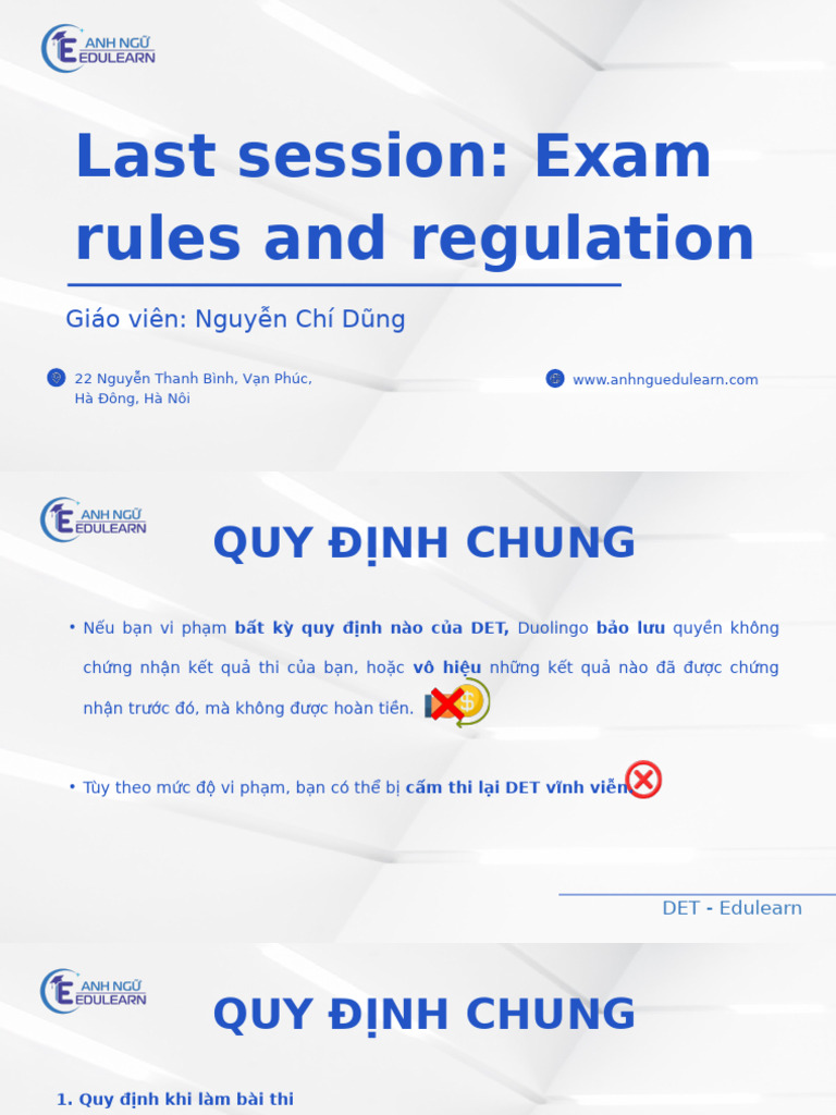 Last session (Exam rules and regulation) | PDF
