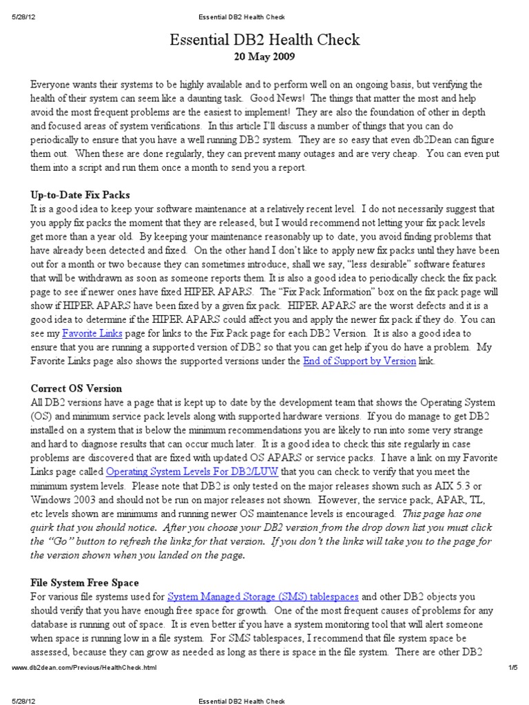 Essential DB2 Health Check | PDF | Backup | Database Index