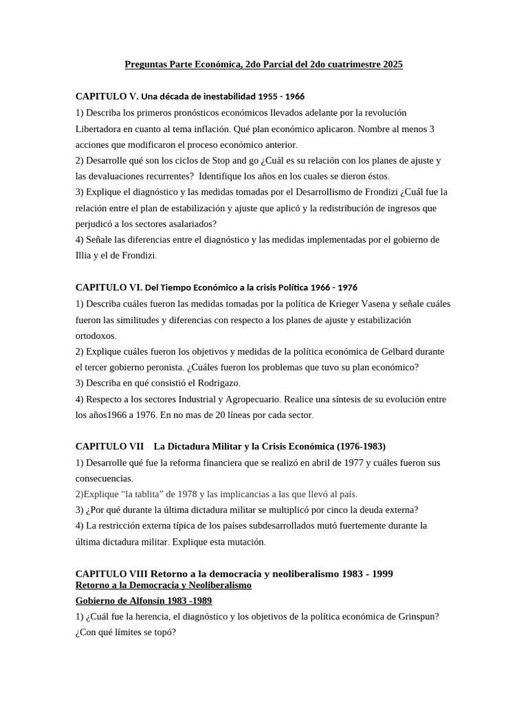 Preguntas Parte Económica 2do Parcial 2do Cuatrimestre 2025 | PDF ...