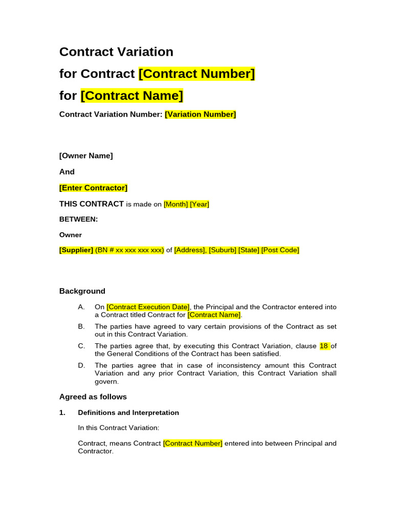 Contract Variation Agreement Template | PDF