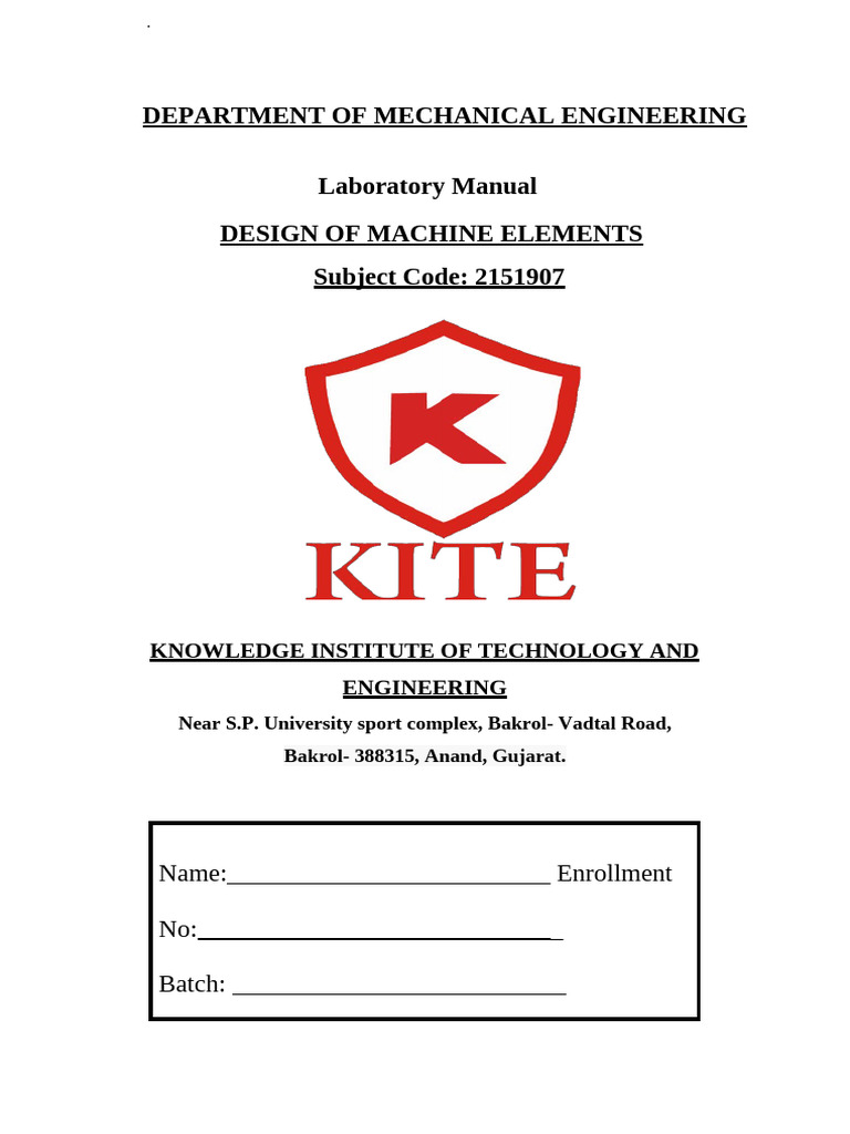 Machine Elements Lab Manual Guide | PDF | Belt (Mechanical) | Strength ...