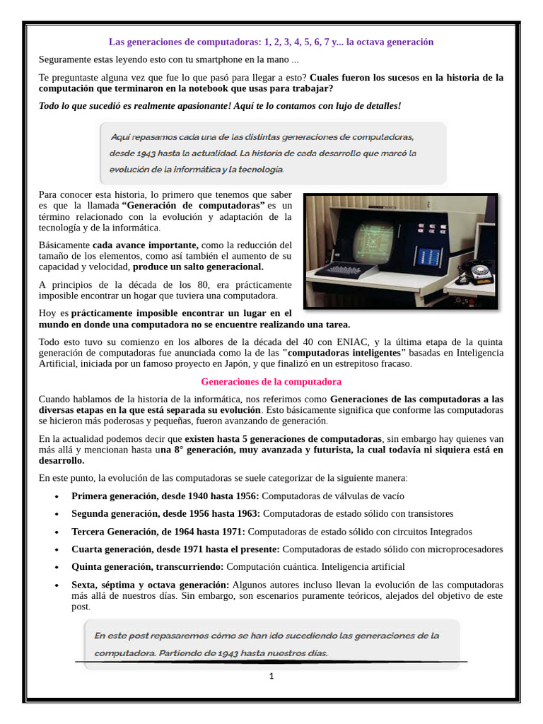 Evolución de las Generaciones de Computadoras | PDF | Microprocesador ...