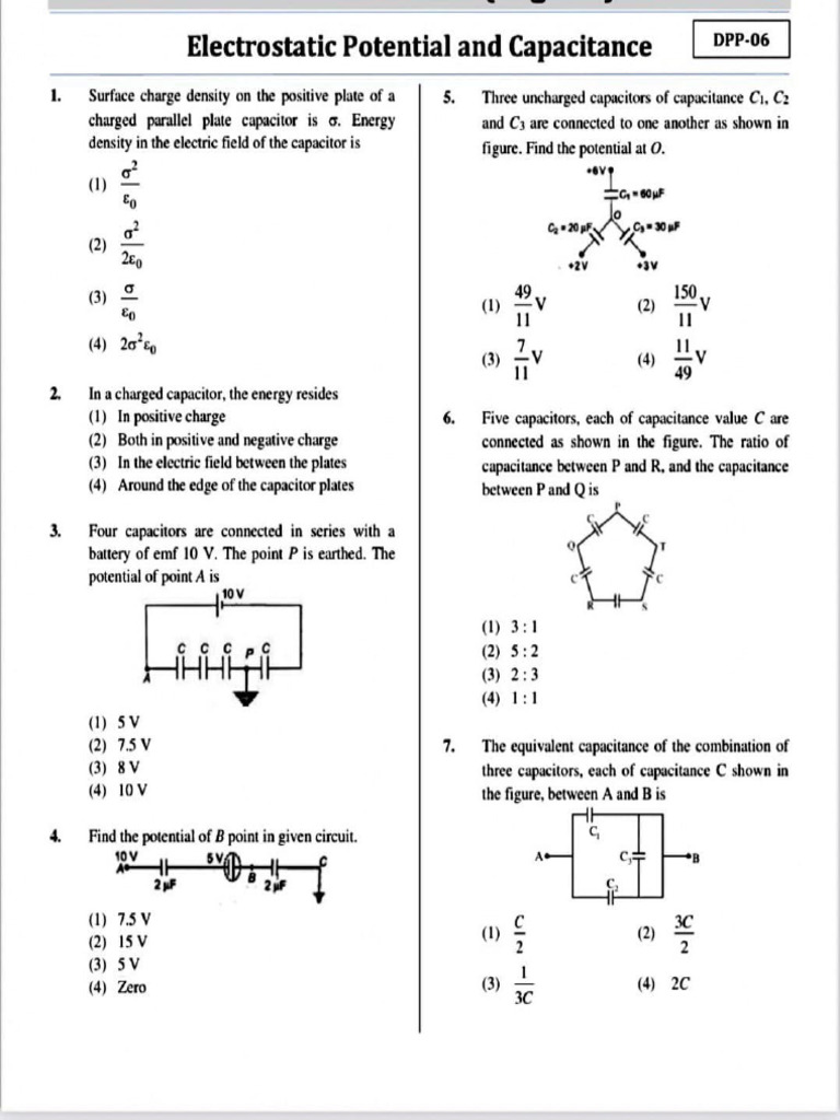 Electric Potential and Capacitance DPP-06 | PDF | Capacitance | Capacitor