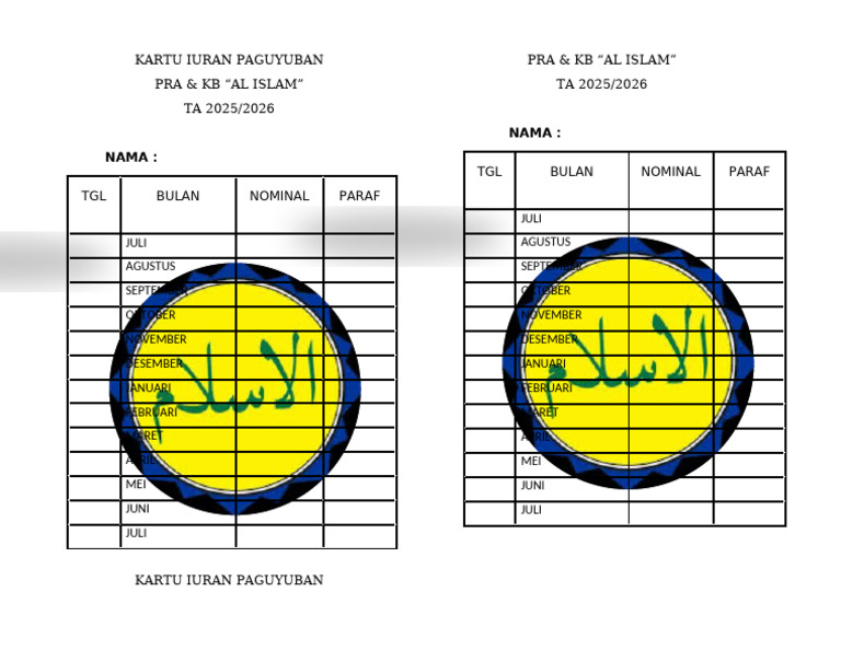 Kartu Iuran Paguyuban Al Islam 2025/2026 | PDF