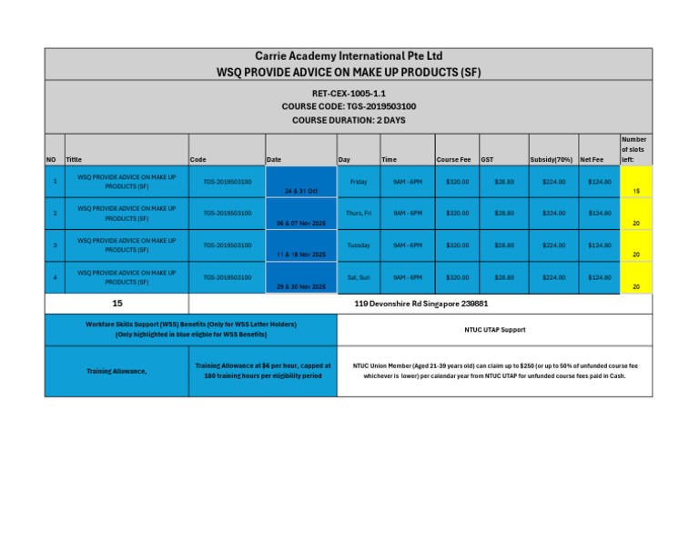 Wsq Provide Advice on Make Up Products (Sf) Schedules | PDF
