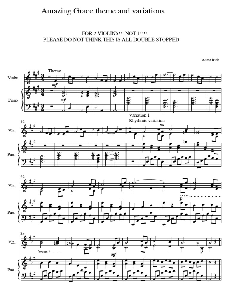 Amazing Grace Variations for 2 Violins | PDF | Musical Forms | Musical ...
