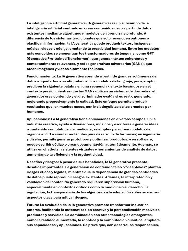 La Inteligencia Artificial Generativa | PDF | Inteligencia artificial ...