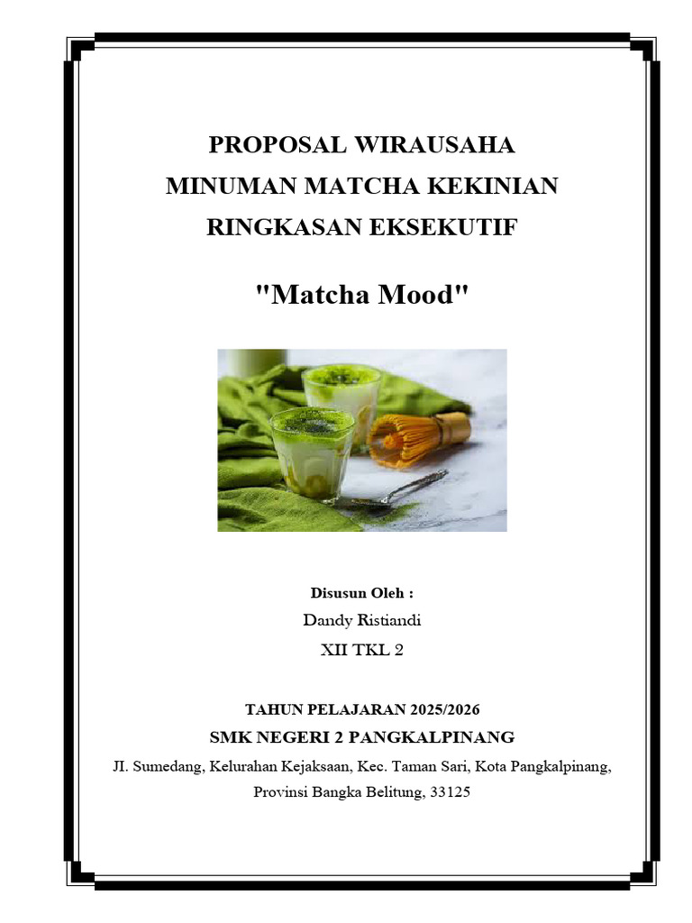 Proposal Wirausaha Matcha Kekinian by Dandy | PDF
