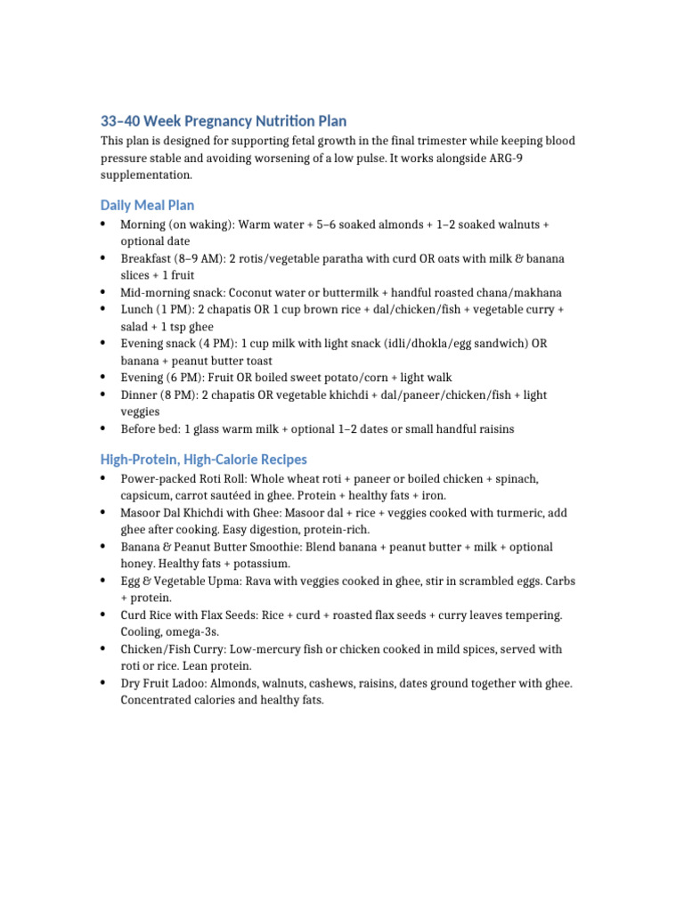 Third Trimester Nutrition Plan | PDF