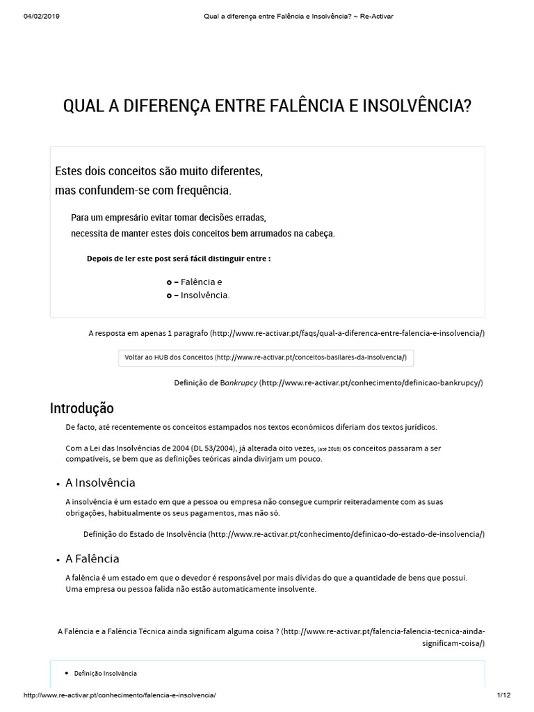 Diferença entre Falência e Insolvência | PDF | Insolvência | Falência