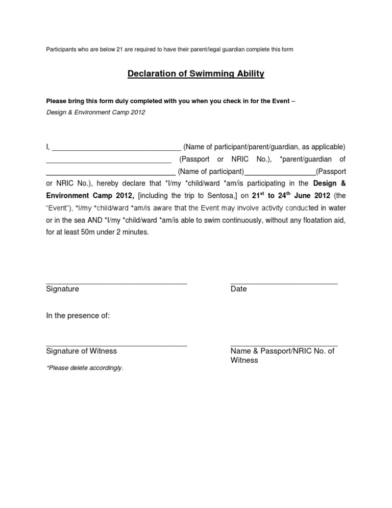 Swimming Declaration | PDF | Business | Finance & Money Management