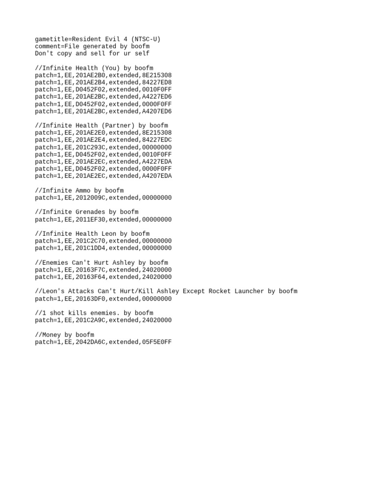 Resident Evil 4 Cheat Codes Guide | PDF