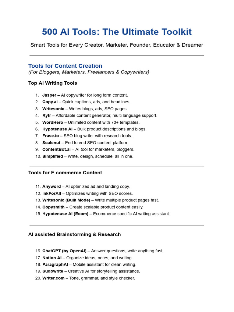 500 Essential AI Tools for Creators | PDF | Search Engine Optimization ...