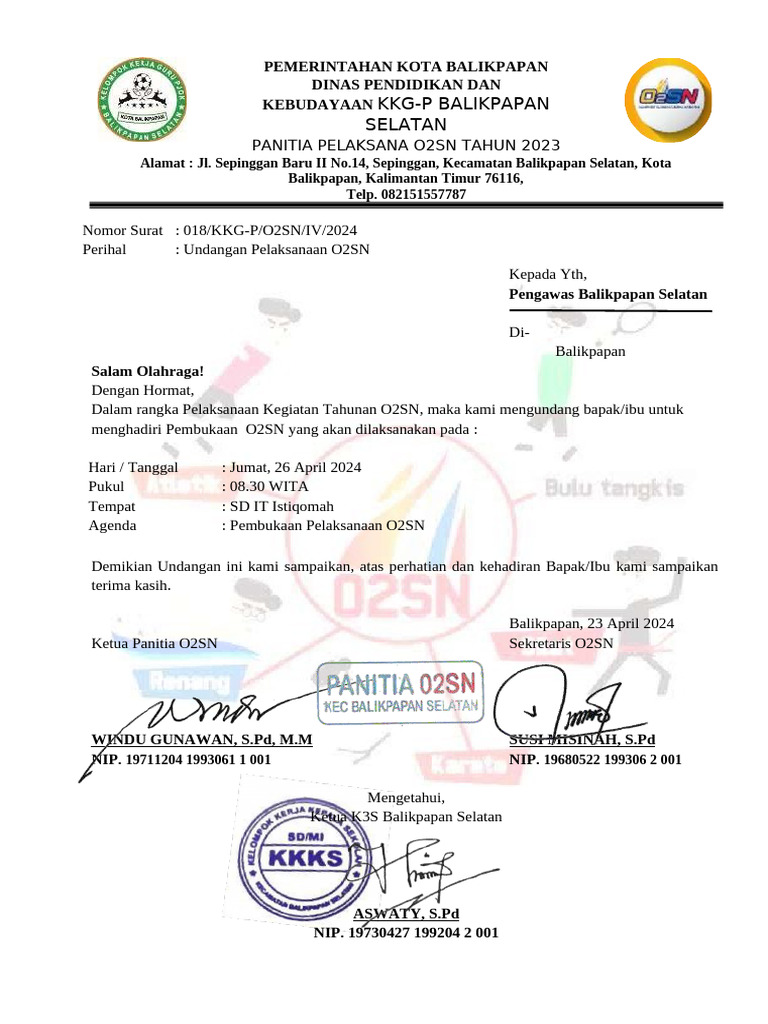 Undangan Pembukaan O2SN 2024 Balikpapan | PDF