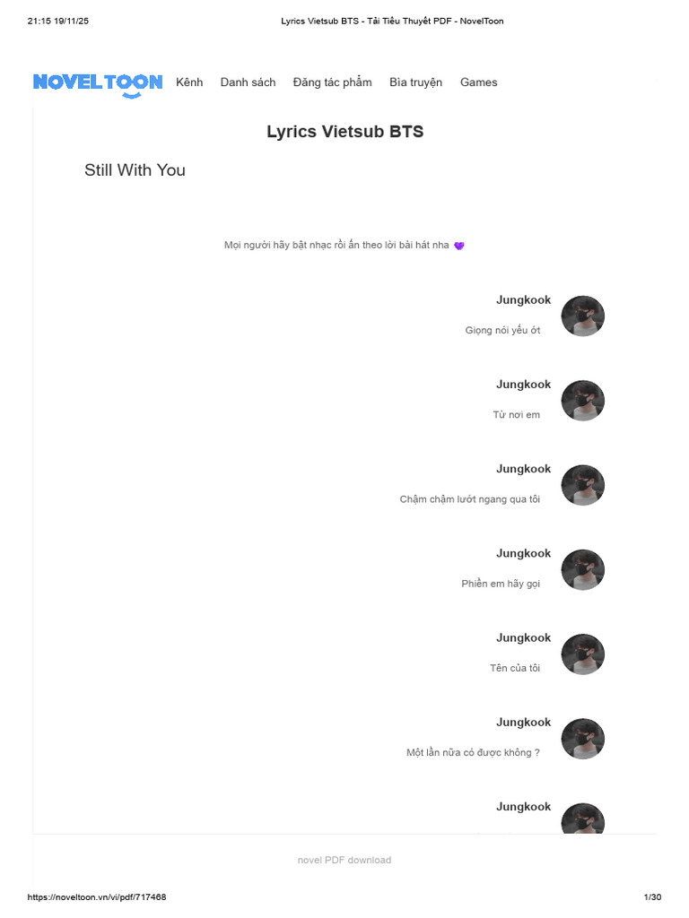 Lyrics Vietsub BTS - Tải Tiểu Thuyết PDF - NovelToon | PDF