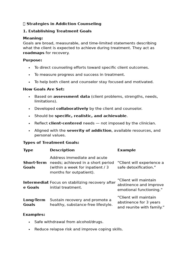 ? Strategies in Addiction Counseling | PDF | Psychotherapy | Goal