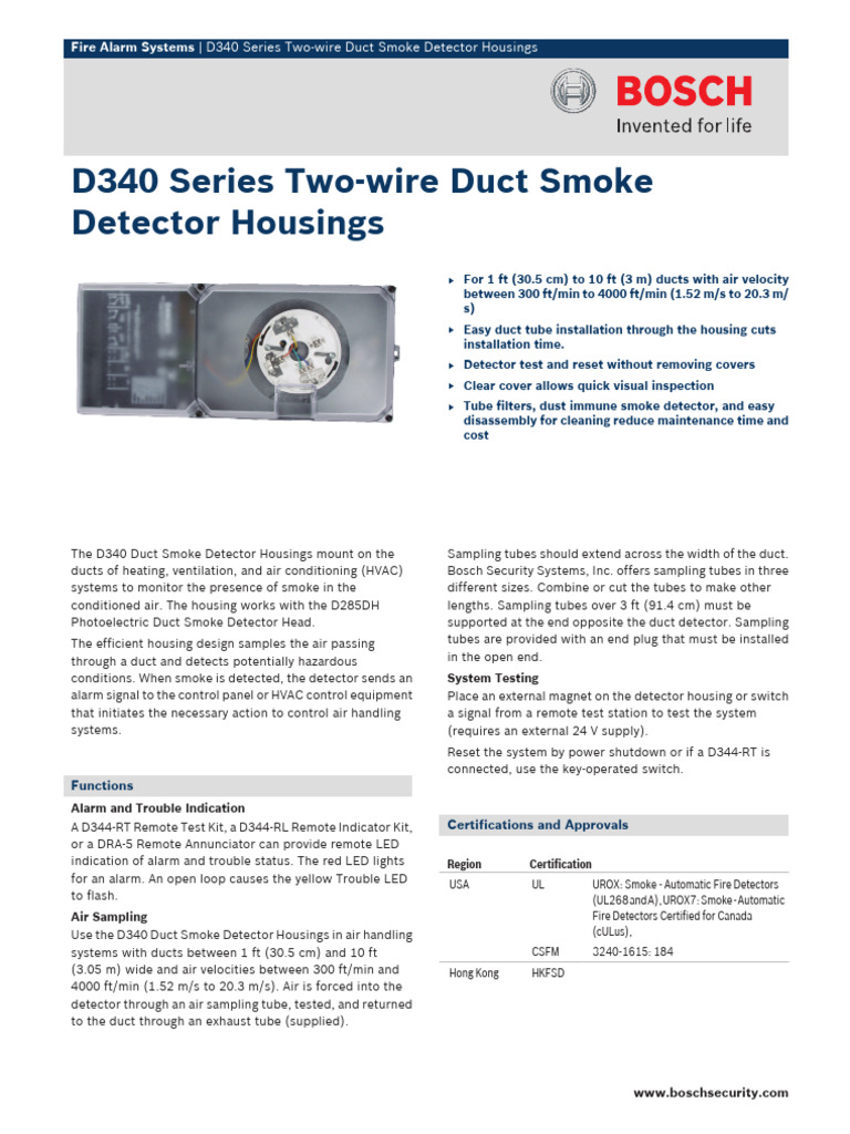 D340 Two-Wire Duct Smoke Detector | PDF | Duct (Flow) | Equipment