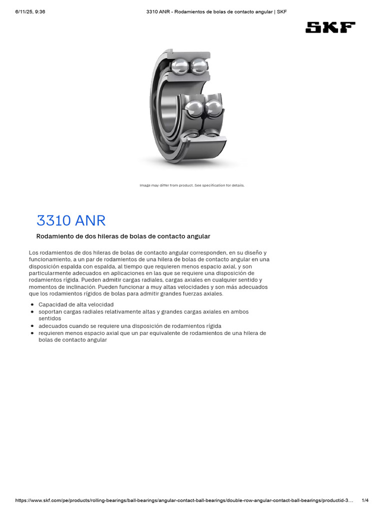 Rodamiento De Contacto Angular SKF 7206 BE-2RZP - GENUINO, Fabricado En Austria