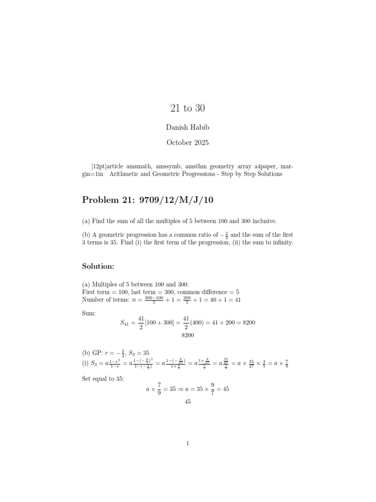 Step-by-Step Solutions for Progressions | PDF | Mathematical Analysis ...