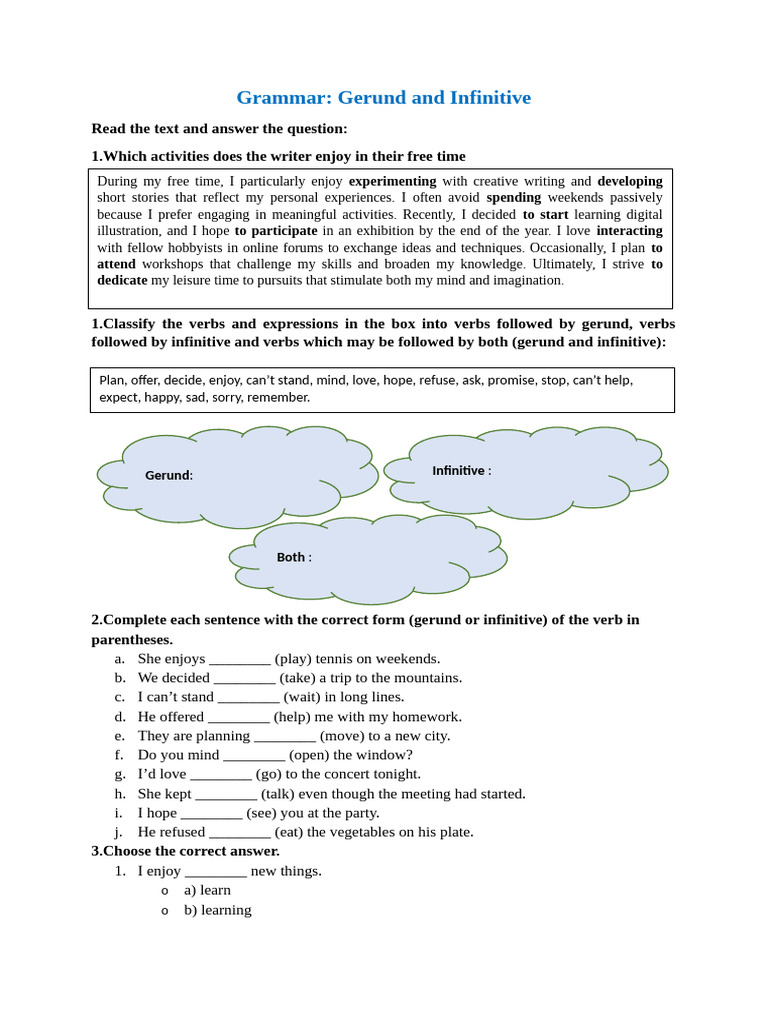 Gerunds and Infinitives in English Grammar | PDF | Hobbies | Syntax