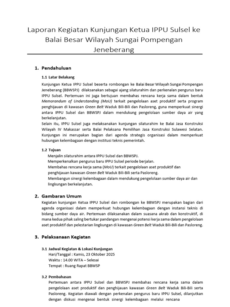 Kunjungan IPPU Sulsel ke BBWSPJ 2025 | PDF