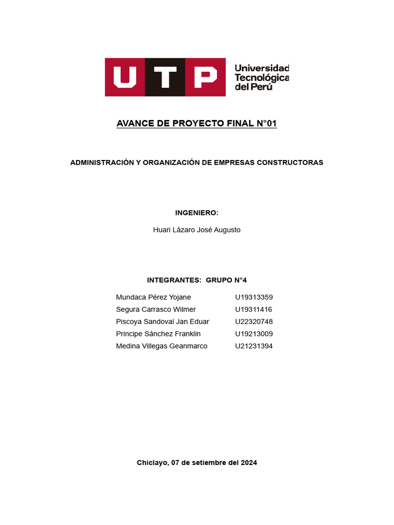Avance de Proyecto Final n01 Grupo 04 | PDF | Calidad (comercial ...