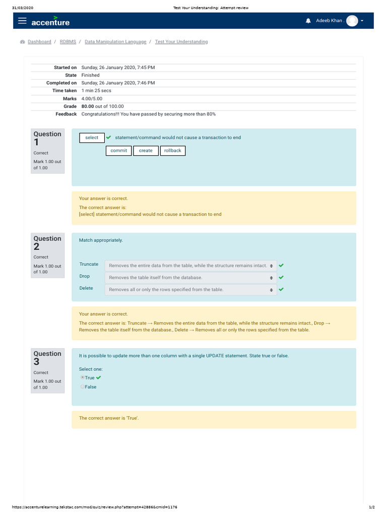 RDBMS Data Manipulation Quiz Review | PDF | Data Management | Software ...